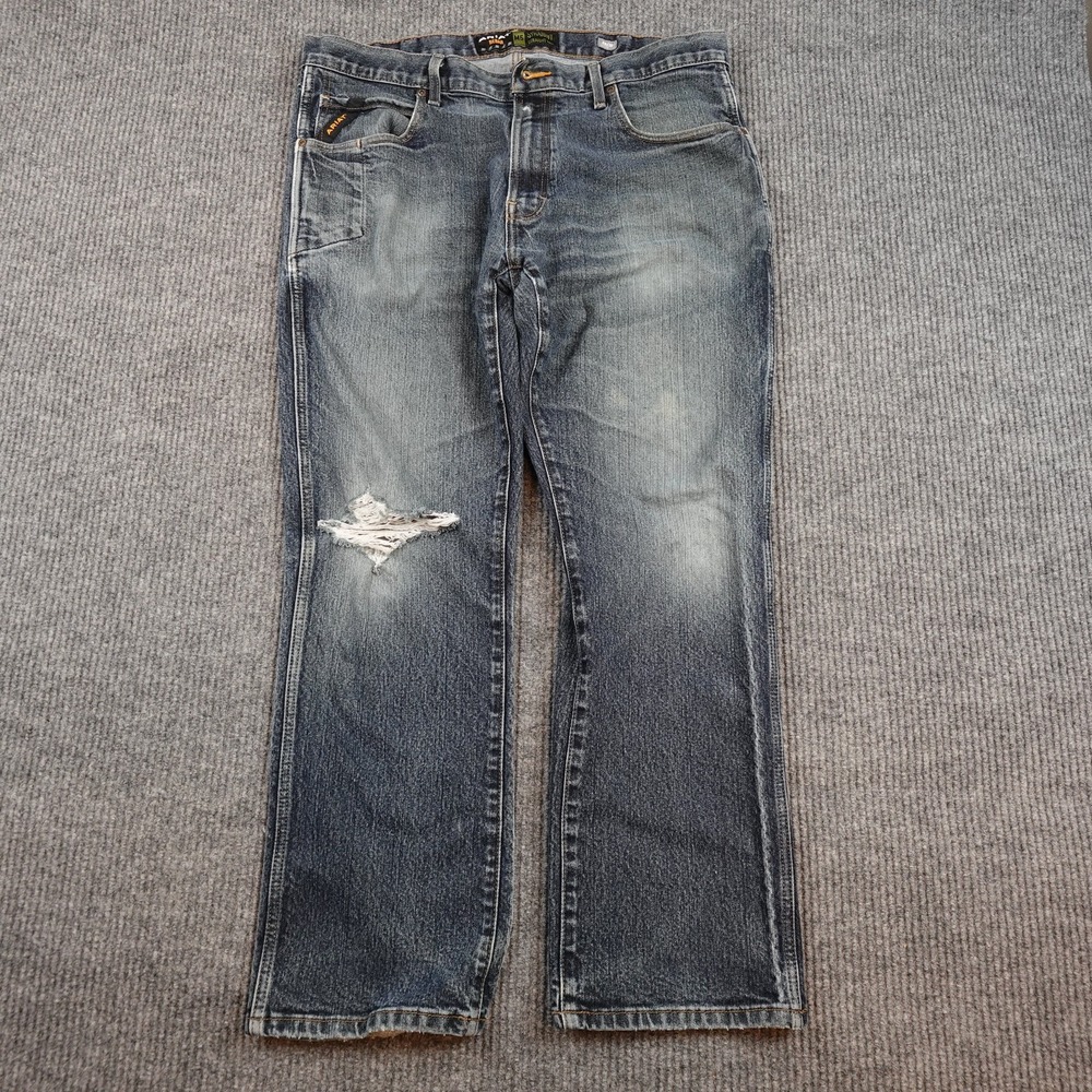 Ariat Rebar M5 Straight Jeans Mens 38x30 Blue Medium Wash Distressed Denim